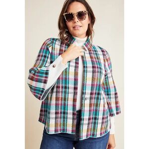 NWT by Anthropologie Rosetta Cropped Plaid Jacket Plus Size 1X Multicolor Pocket